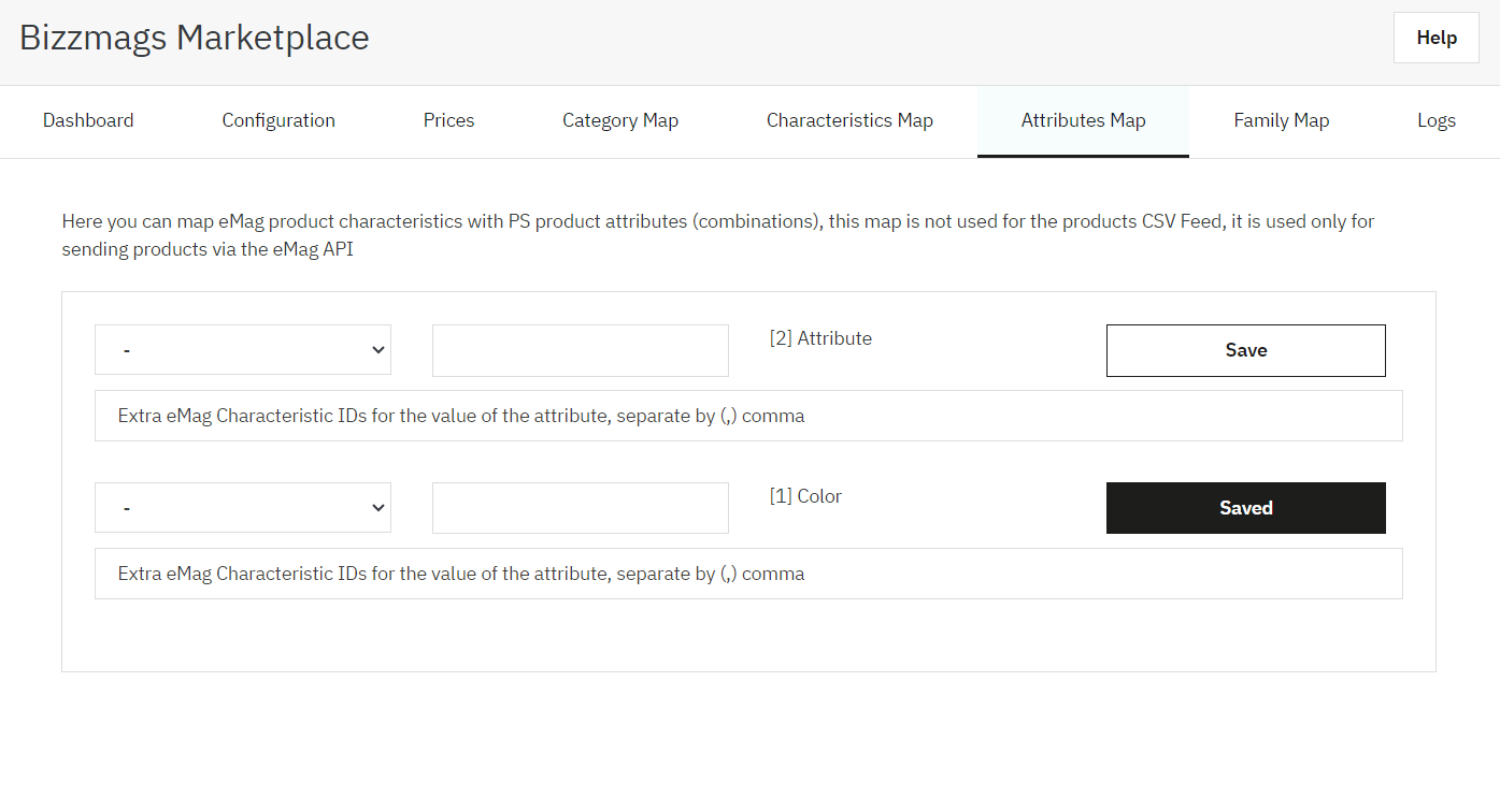 bizzmags marketplace emag attributes map