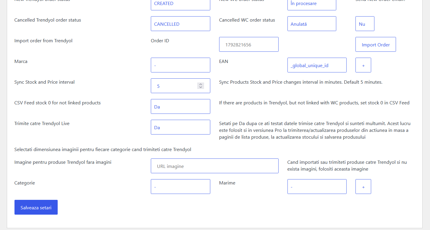 Configurare Sync for Trendyol and WooCommerce