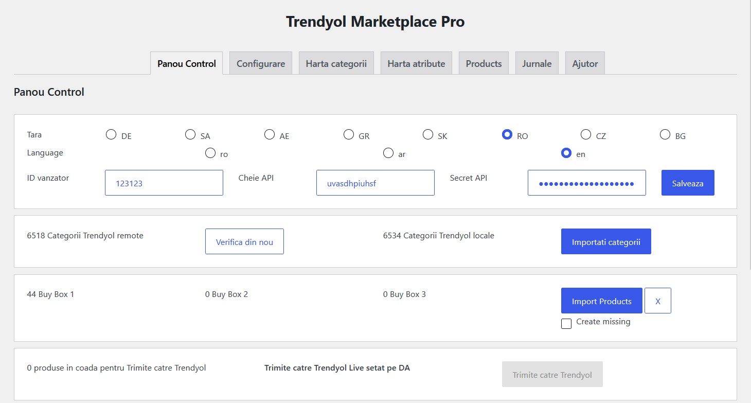 Panou Control Sync for Trendyol and WooCommerce