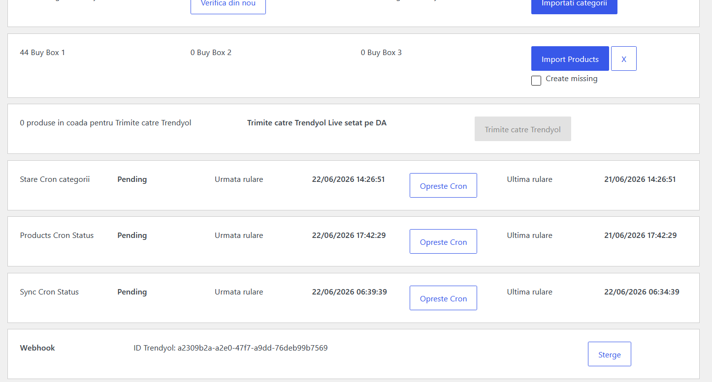 Panou Control Sync for Trendyol and WooCommerce